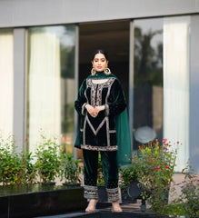 Lovely Green Velvet with Embroidery Work Sharara Suit