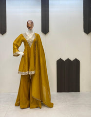 Ravishing Yellow Cosmos Mirror Work Sharara Suit