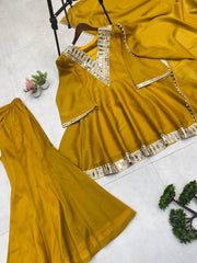 Ravishing Yellow Cosmos Mirror Work Sharara Suit