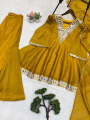 Ravishing Yellow Cosmos Mirror Work Sharara Suit