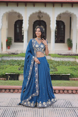 Lovely Blue Vichitra Silk Work Lehenga Choli