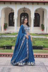 Lovely Blue Vichitra Silk Work Lehenga Choli