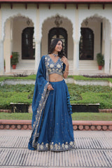 Lovely Blue Vichitra Silk Work Lehenga Choli