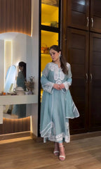 Trendy Blue Organza Embroidery Palazzo Suit