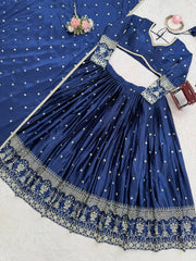 Lovely Blue Satin Thread Work Lehenga Choli