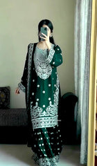Lovely Green Georgette Sequence Work Sharara Suit
