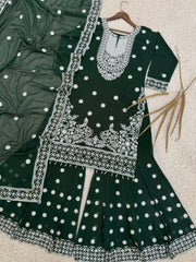 Lovely Green Georgette Sequence Work Sharara Suit