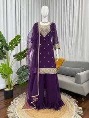 Lovely Purple Georgette with Coding Work Sharara Suit
