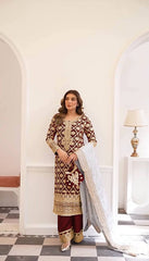 Trendy Maroon Georgette Chain Stitch Work Sharara Suit