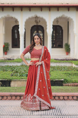 Alluring Red Silk Embroidered Lehenga Choli