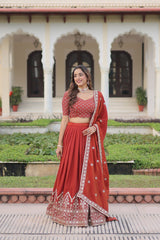 Alluring Red Silk Embroidered Lehenga Choli