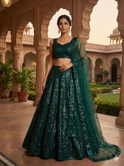 Pretty Green Tapeta Satin Silk Sequence Work Lehenga Choli