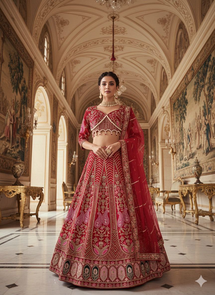 Ravishing Red Silk With Embroidery Work Lehenga Choli