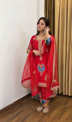 Glorious Red Crep Silk Sequence Work Palazzo Suit