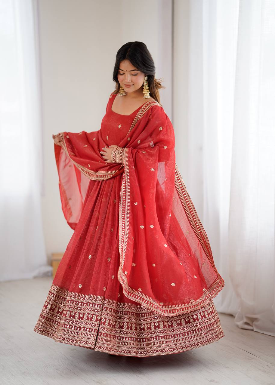 Gorgeous Red Silk Work Anarkali Gown
