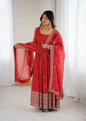 Gorgeous Red Silk Work Anarkali Gown