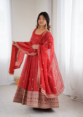 Gorgeous Red Silk Work Anarkali Gown
