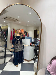 Trendy Wine Velvet Sequence Embroidery Work Palazzo Suit