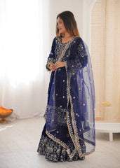 Ravishing Blue Velvet with Cording Work Sharara Suit