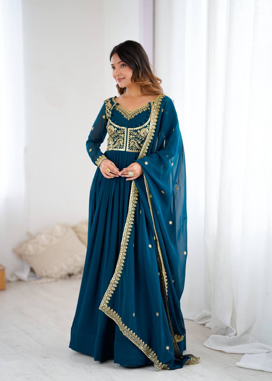 Trendy Blue Georgette Embroidery Suit