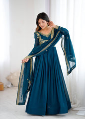 Trendy Blue Georgette Embroidery Suit