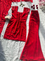 Lovely Red Georgette Sequence Work Palazzo Suit