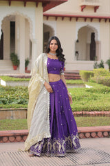 Fabulous Purple Gold Crush Sequins Embroidered Lehenga