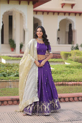 Fabulous Purple Gold Crush Sequins Embroidered Lehenga