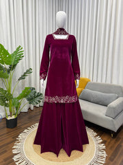 Exclusive Maroon Velvet with Thread & Sequence Work Sharara Suit