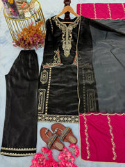 Exclusive Black Jimmy Embroidery Work Palazzo Suit