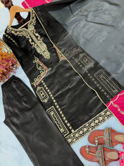 Exclusive Black Jimmy Embroidery Work Palazzo Suit