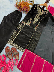 Exclusive Black Jimmy Embroidery Work Palazzo Suit